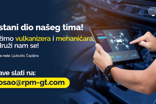 RPM Glob Trade d.o.o. raspisuje natječaj za radna mjesta: MEHANIČAR & VULKANIZER
