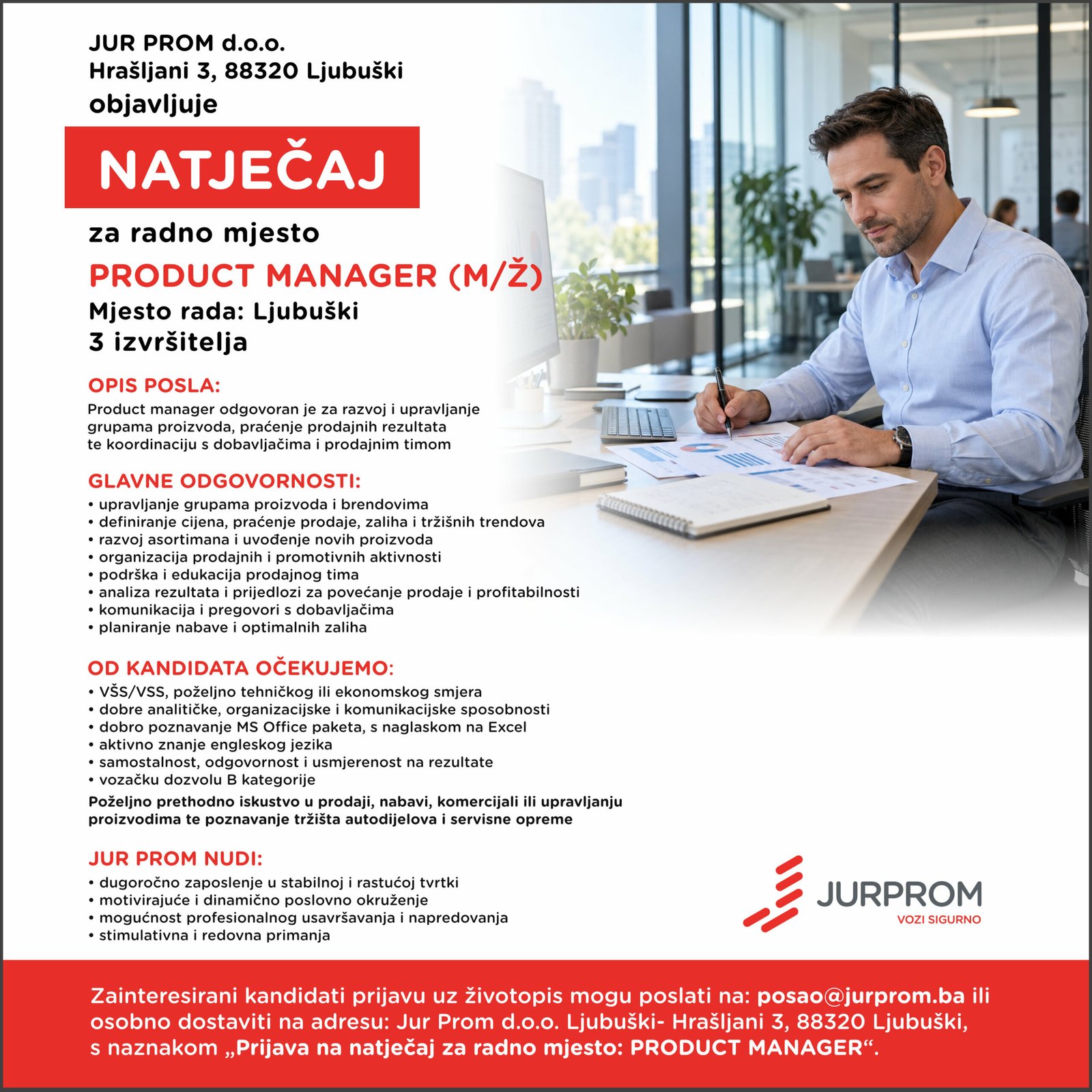 Jur Prom Ljubuški zapošljava tri djelatnika na poziciji Product Manager (m/ž)